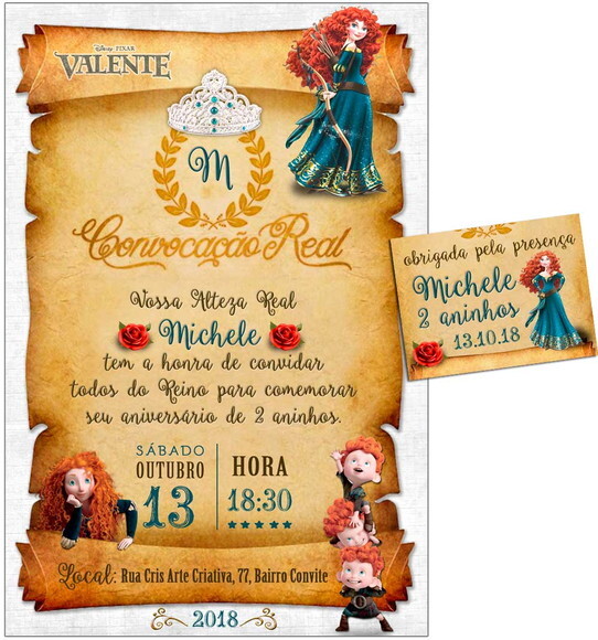 CONVITE DIGITAL C/TAG Pergaminho Merida Valente Disney