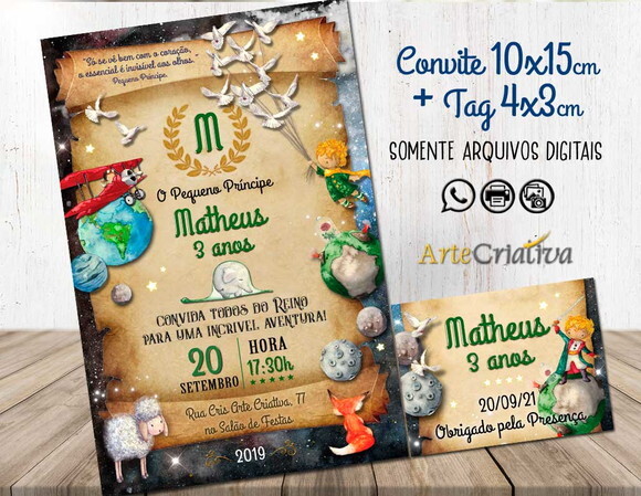 CONVITE DIGITAL C/TAG Pergaminho Pequeno Príncipe