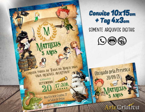 CONVITE DIGITAL C/TAG Pergaminho Peter Pan 2