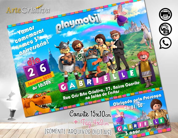 CONVITE DIGITAL C/TAG Playmobil Menina