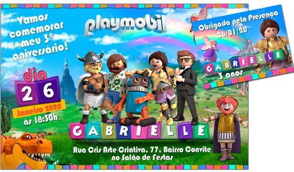 CONVITE DIGITAL C/TAG Playmobil Menina