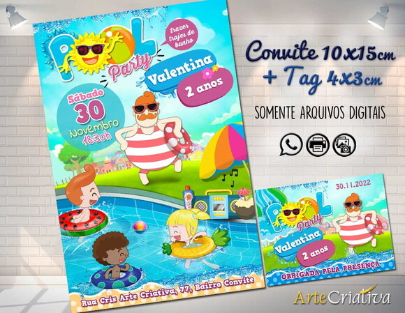 CONVITE DIGITAL C/TAG Pool Party Bita