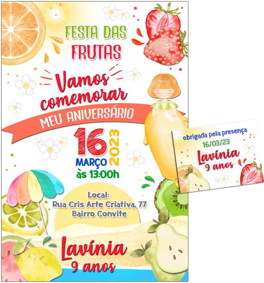 Convite Digital C/tag Pool Party Festa Frutas