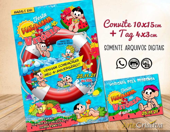 CONVITE DIGITAL C/TAG Pool Party Festa Havaiana Magali