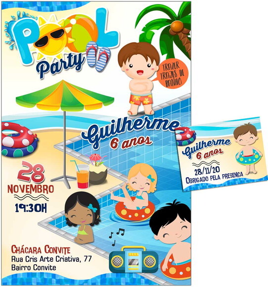 CONVITE DIGITAL C/TAG Pool Party Menino 2