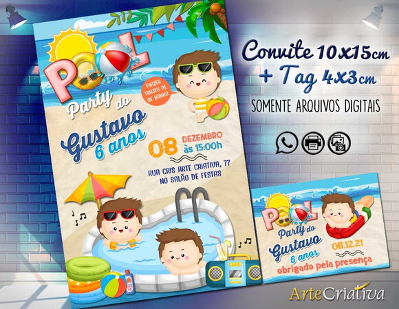 CONVITE DIGITAL C/TAG Pool Party Menino 3
