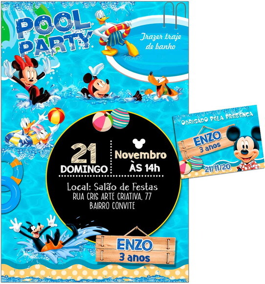 CONVITE DIGITAL C/TAG Pool Party Mickey 3