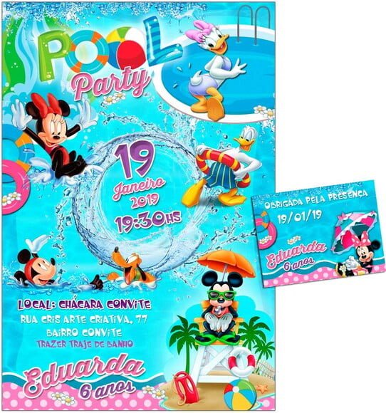 CONVITE DIGITAL C/TAG Pool Party Minnie