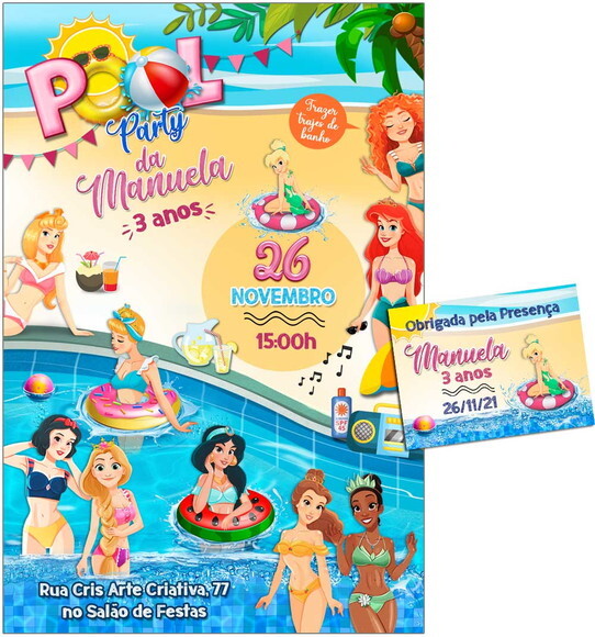 CONVITE DIGITAL C/TAG Pool Party Princesas 3