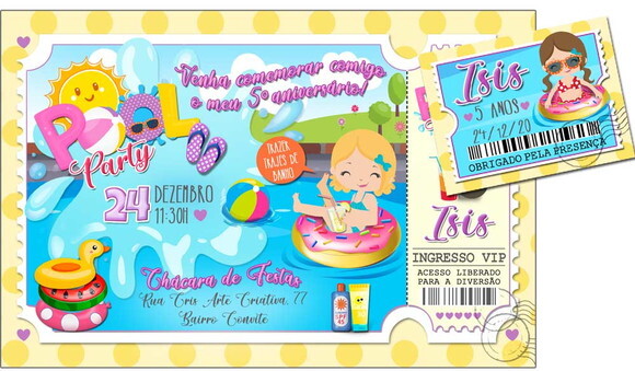 CONVITE DIGITAL C/TAG Pool Party Ticket 1