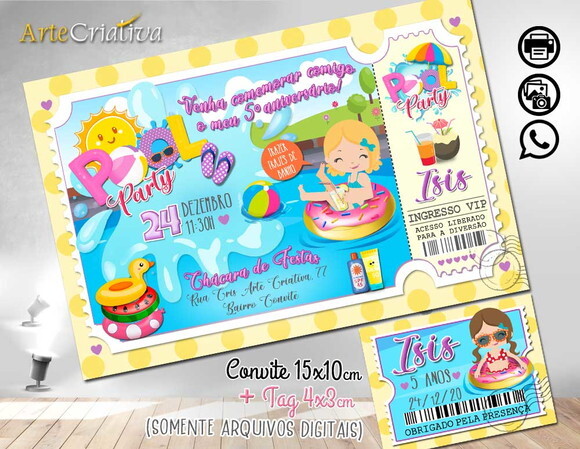 CONVITE DIGITAL C/TAG Pool Party Ticket 1