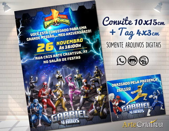 Convite Digital C/tag Power Rangers 2