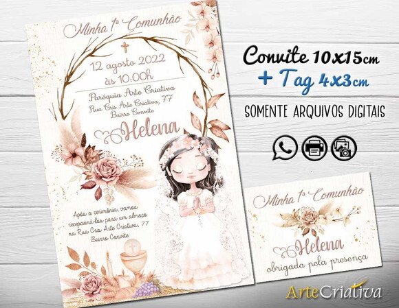 CONVITE DIGITAL C/TAG Primeira Comunhão Menina