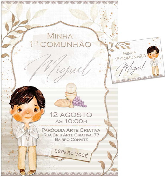 Convite Digital C/tag Primeira Comunhão Menino