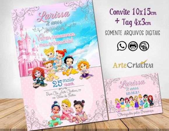 CONVITE DIGITAL C/TAG Princesas Baby