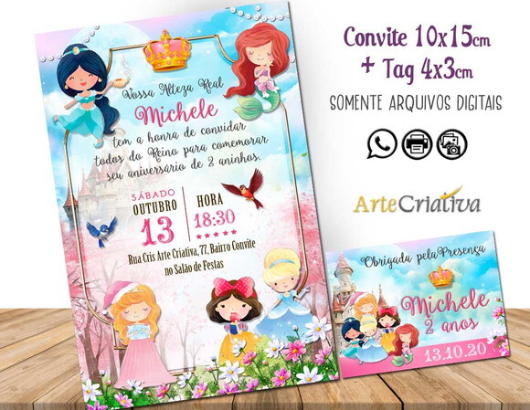 CONVITE DIGITAL C/TAG Princesas Cute