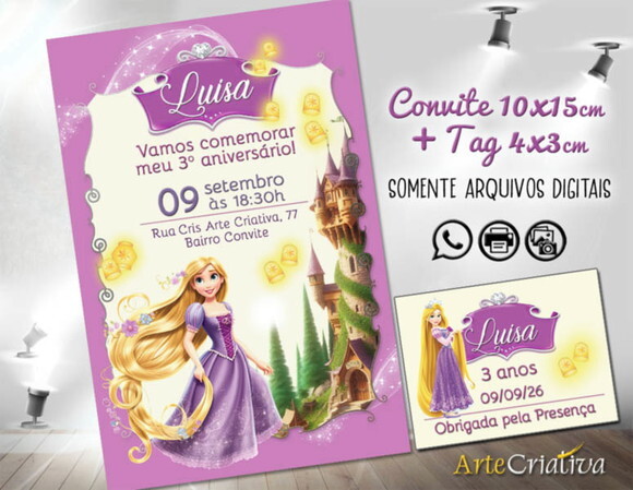 Convite Digital C/tag Rapunzel
