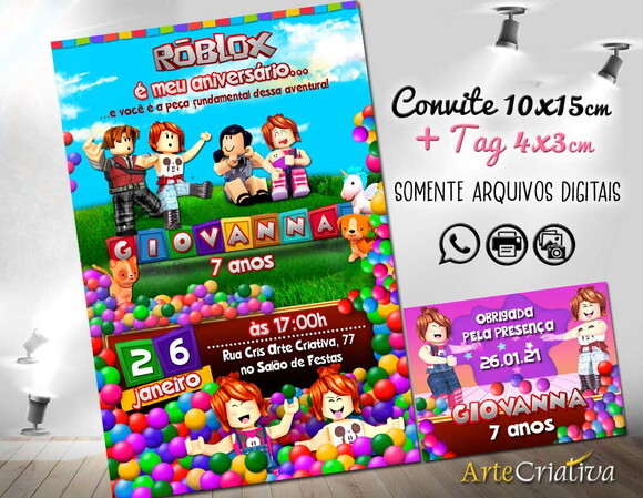 CONVITE DIGITAL C/TAG Roblox Menina