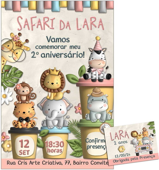 Convite Digital C/tag Safari Menina Massinha 2