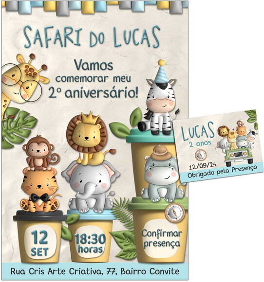 Convite Digital C/tag Safari Menino Massinha 1