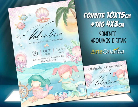 CONVITE DIGITAL C/TAG Sereia Aquarela