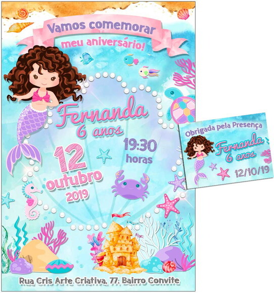 CONVITE DIGITAL C/TAG Sereia Menina 10