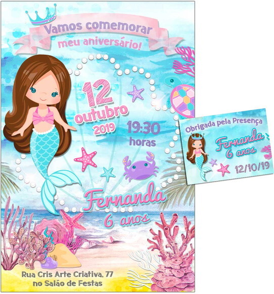 CONVITE DIGITAL C/TAG Sereia Menina 5