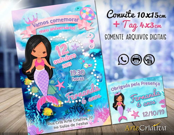 CONVITE DIGITAL C/TAG Sereia Menina 7