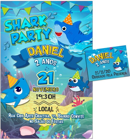 CONVITE DIGITAL C/TAG Shark Party Tubarão Baby