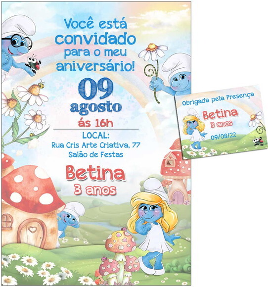 CONVITE DIGITAL C/TAG Smurfs Menina
