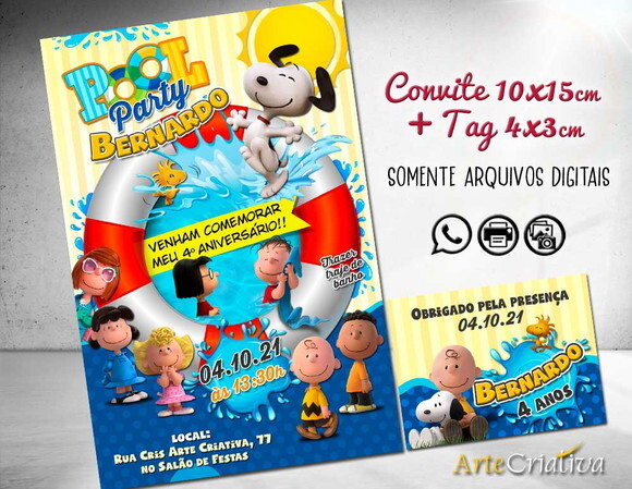 CONVITE DIGITAL C/TAG Snoopy Pool Party