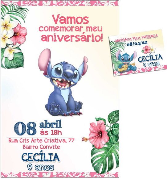 CONVITE DIGITAL C/TAG Stitch Disney