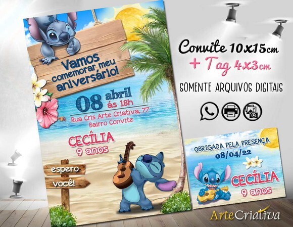 CONVITE DIGITAL C/TAG Stitch Disney 2