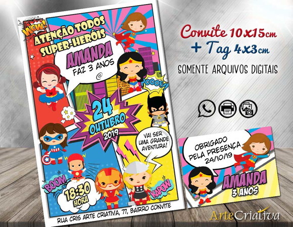 CONVITE DIGITAL C/TAG Super Heroínas