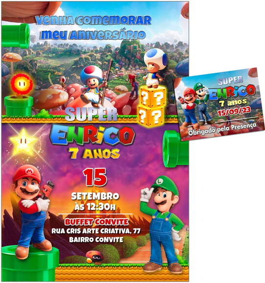 Convite Digital C/tag Super Mario Bros Filme