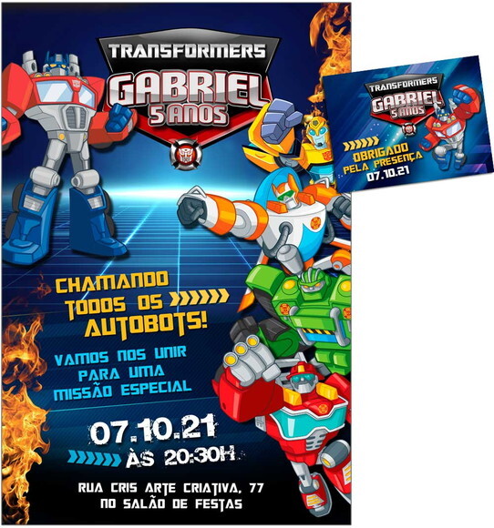 CONVITE DIGITAL C/TAG Transformes Desenho 3