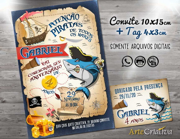 CONVITE DIGITAL C/TAG Tubarão Pirata