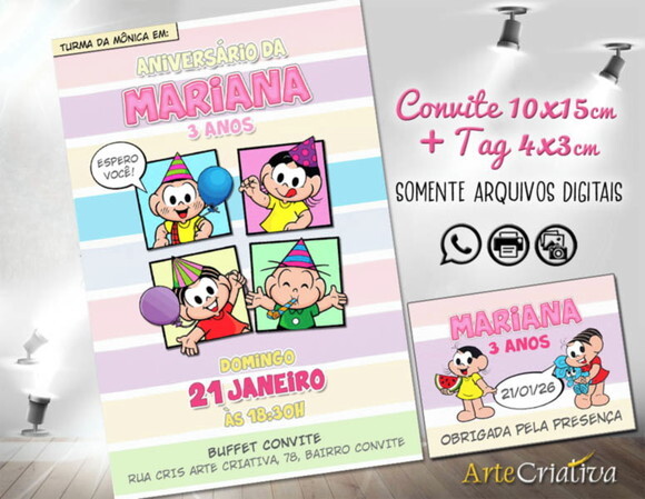 Convite Digital C/tag Turma da Mônica Candy
