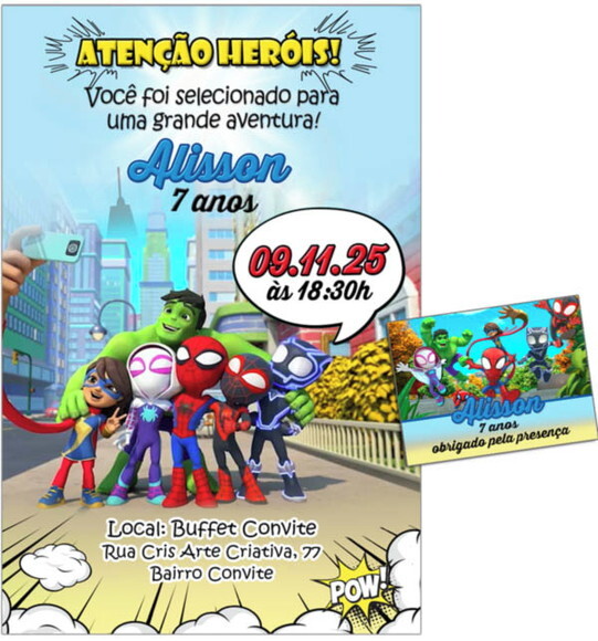 Convite Digital C/tag Turma do Homem Aranha Verso 2
