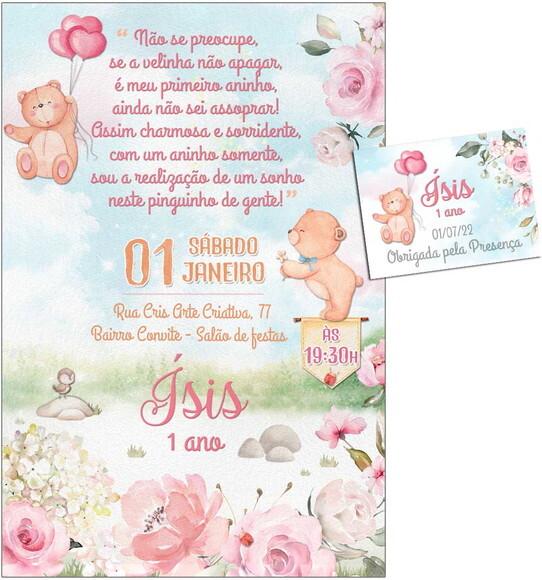 Convite Digital C/tag Ursinha Flores