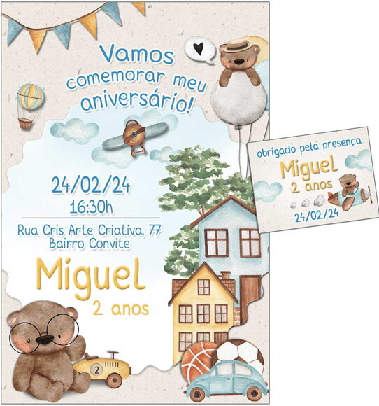 Convite Digital C/tag Ursinho com Brinquedos