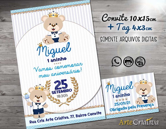 CONVITE DIGITAL C/TAG Ursinho Príncipe