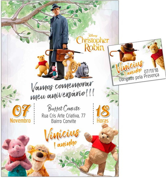 CONVITE DIGITAL C/TAG Ursinho Pooh Filme