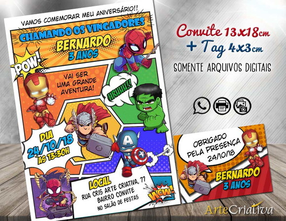 CONVITE DIGITAL C/TAG Vingadores Baby Gibi