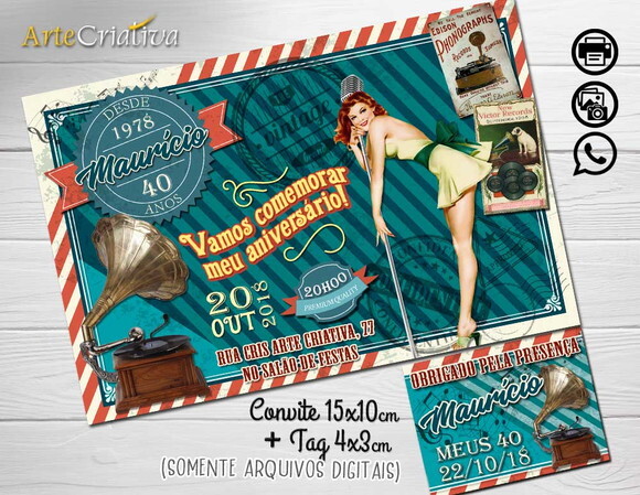 CONVITE DIGITAL C/TAG Vintage música