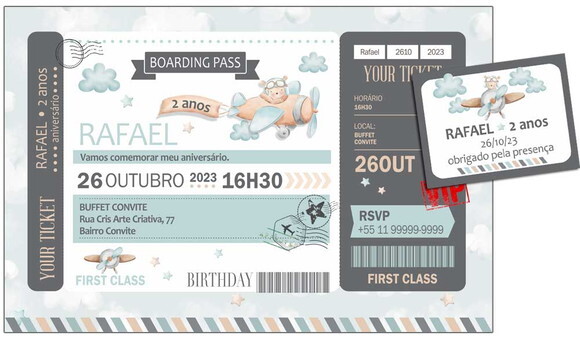 Convite Digital C/tag Voucher Aviador
