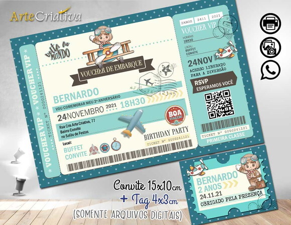 CONVITE DIGITAL C/TAG Voucher Aviador