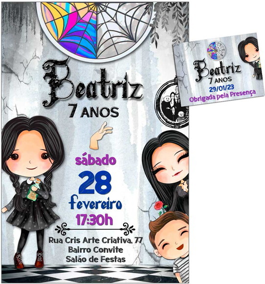 Convite Digital C/tag Wandinha Addams Aquarela