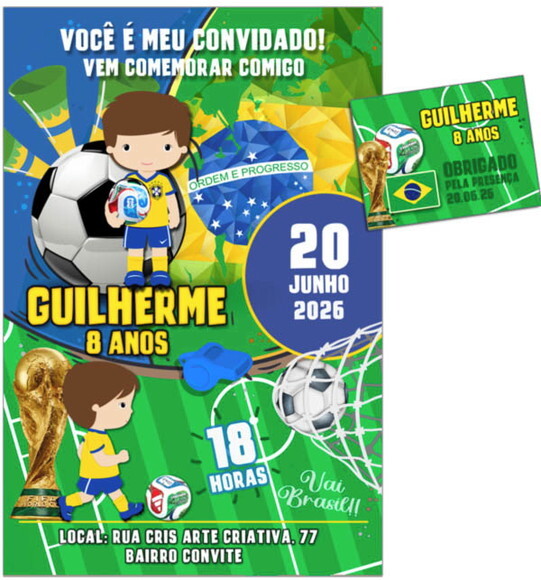 Convite Digital e Tag Futebol Copa do Mundo 2026