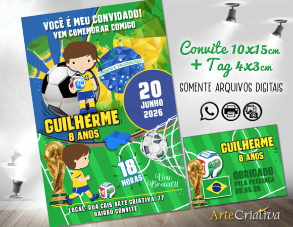 Convite Digital e Tag Futebol Copa do Mundo 2026
